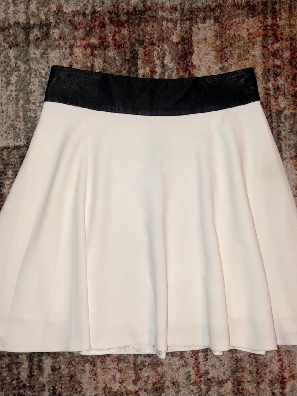 Alice + Olivia Silk Flared Miniskirt with Leather Waistband - Size 4 - Small